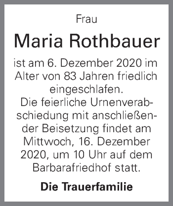 Traueranzeige von Maria Rothbauer von OÖNachrichten