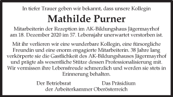 Traueranzeige von Mathilde Purner von OÖNachrichten