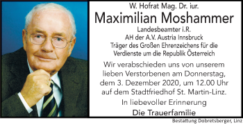 Traueranzeige von Maximilian Moshammer von OÖNachrichten