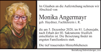 Traueranzeige von Monika Angermayr von OÖNachrichten