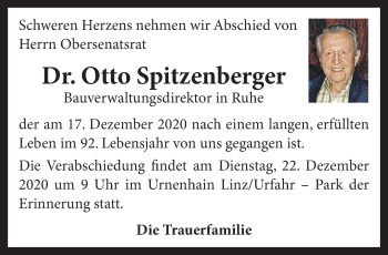 Traueranzeige von Otto Spitzenberger von OÖNachrichten