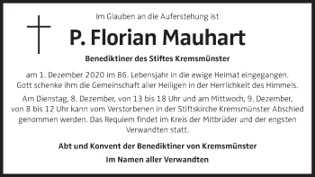 Traueranzeige von P. Florian Mauhart von OÖNachrichten