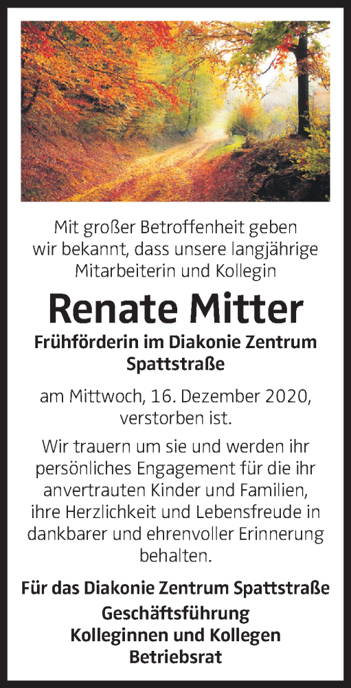  Traueranzeige für Renate Mitter vom 19.12.2020 aus OÖNachrichten