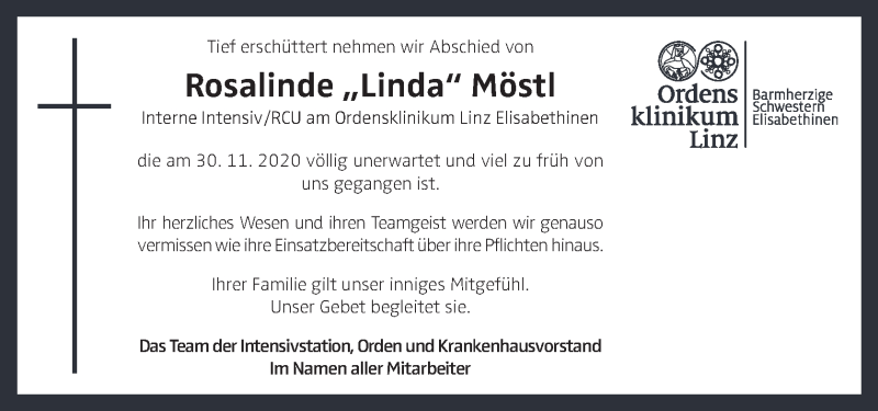  Traueranzeige für Rosalinde Möstl vom 02.12.2020 aus OÖNachrichten