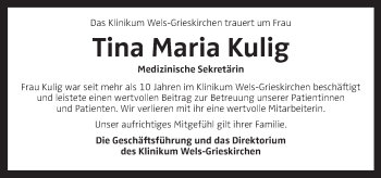Traueranzeige von Tina Maria Kulig von OÖNachrichten