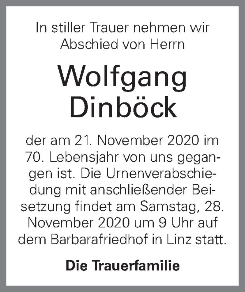  Traueranzeige für Wolfgang Dinböck vom 26.11.2020 aus OÖNachrichten