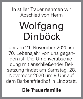 Traueranzeige von Wolfgang Dinböck von OÖNachrichten