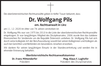 Traueranzeige von Wolfgang Pils von OÖNachrichten