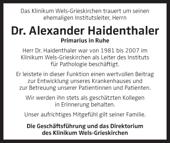 Traueranzeige von Alexander Haidenthaler von OÖNachrichten
