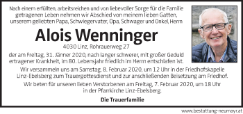 Traueranzeige von Alois Wenninger von OÖNachrichten