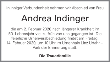 Traueranzeige von Andrea Indinger von OÖNachrichten