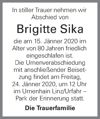 Traueranzeige von Brigitte Sika von OÖNachrichten