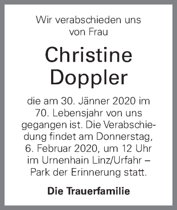Traueranzeige von Christine Doppler von OÖNachrichten