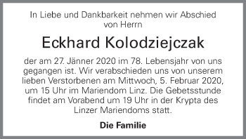 Traueranzeige von Eckhard Kolodziejczak von OÖNachrichten