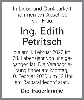 Traueranzeige von Edith Petritsch von OÖNachrichten