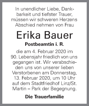 Traueranzeige von Erika Bauer von OÖNachrichten