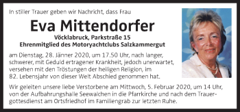 Traueranzeige von Eva Mittendorfer von OÖNachrichten