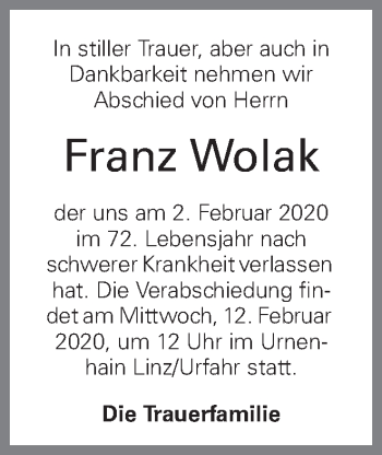 Traueranzeige von Franz Wolak von OÖNachrichten