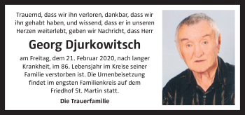 Traueranzeige von Georg Djurkowitsch von OÖNachrichten
