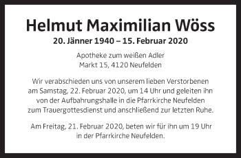 Traueranzeige von Helmut Maximilian Wöss von OÖNachrichten