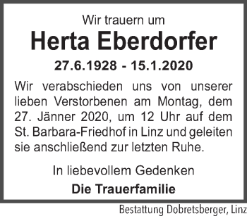 Traueranzeige von Herta Eberdorfer von OÖNachrichten