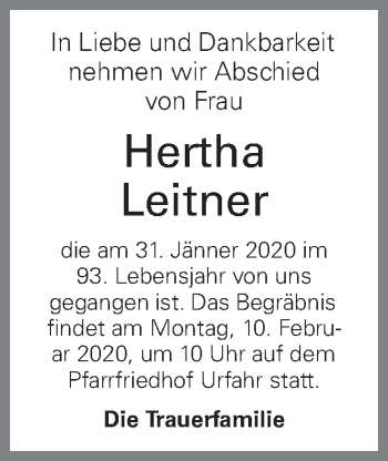 Traueranzeige von Hertha Leitner von OÖNachrichten