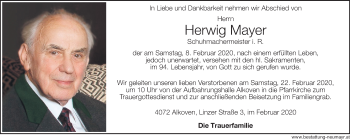 Traueranzeige von Herwig Mayer von OÖNachrichten