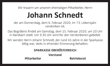 Traueranzeige von Johann Schnedt von OÖNachrichten