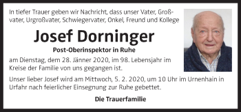 Traueranzeige von Josef Dorninger von OÖNachrichten