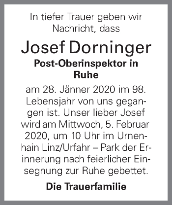 Traueranzeige von Josef Dorninger von OÖNachrichten