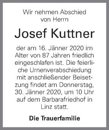 Traueranzeige von Josef Kuttner von OÖNachrichten