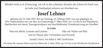 Traueranzeige von Josef Lehner von OÖNachrichten