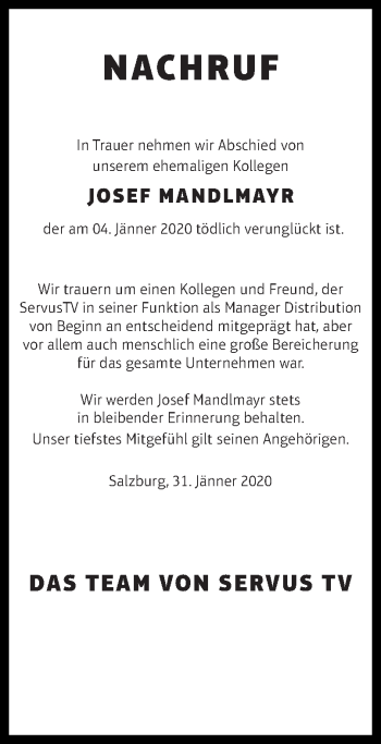 Traueranzeige von Josef Mandlmayr von OÖNachrichten