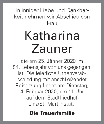 Traueranzeige von Katharina Zauner von OÖNachrichten