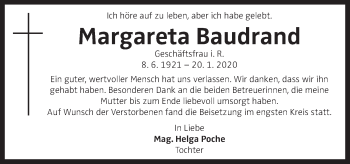 Traueranzeige von Margareta Baudrand von OÖNachrichten