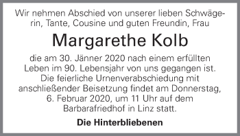 Traueranzeige von Margarethe Kolb von OÖNachrichten