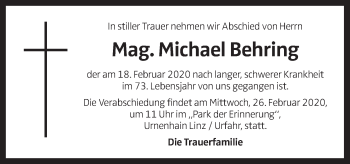 Traueranzeige von Michael Behring von OÖNachrichten