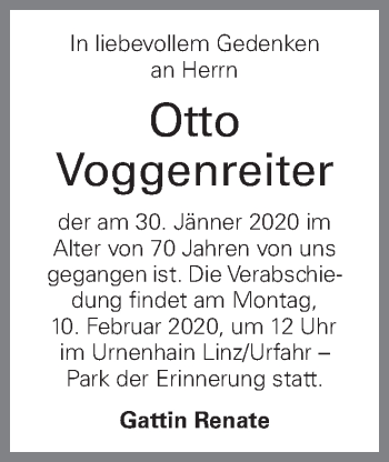 Traueranzeige von Otto Voggenreiter von OÖNachrichten