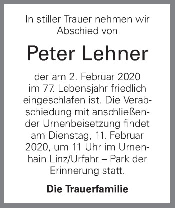 Traueranzeige von Peter Lehner von OÖNachrichten