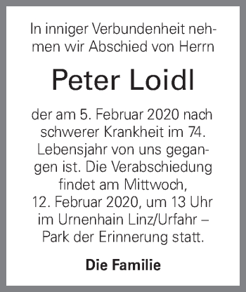 Traueranzeige von Peter Loidl von OÖNachrichten