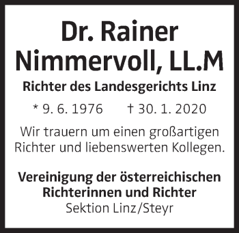 Traueranzeige von Rainer Nimmervoll von OÖNachrichten
