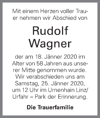 Traueranzeige von Rudolf Wagner von OÖNachrichten