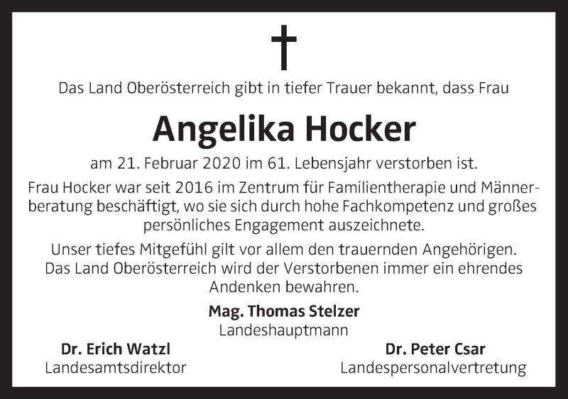  Traueranzeige für Angelika Hocker vom 04.03.2020 aus OÖNachrichten