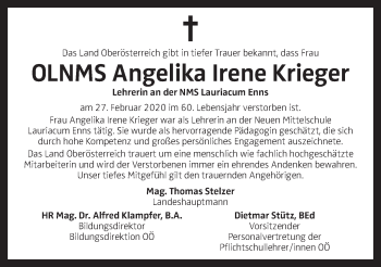 Traueranzeige von Angelika Irene Krieger von OÖNachrichten