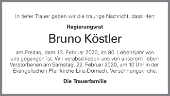 Traueranzeige von Bruno Köstler von OÖNachrichten