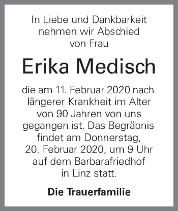 Traueranzeige von Erika Medisch von OÖNachrichten