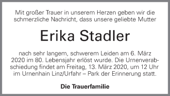 Traueranzeige von Erika Stadler von OÖNachrichten