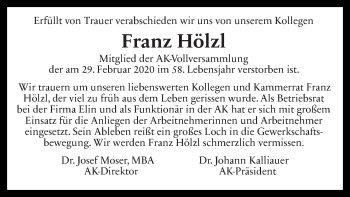 Traueranzeige von Franz Hölzl von OÖNachrichten
