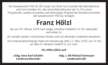 Traueranzeige von Franz Hölzl von OÖNachrichten