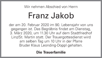 Traueranzeige von Franz Jakob von OÖNachrichten